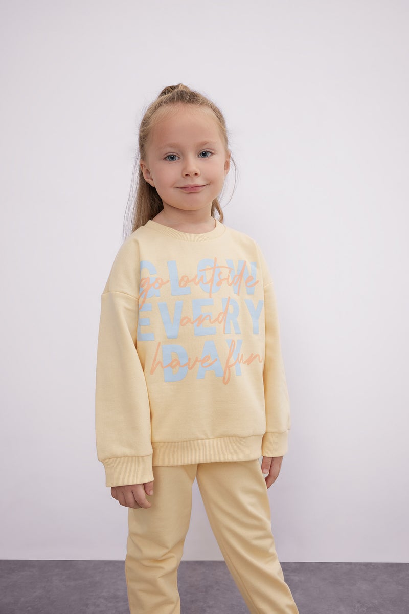 DeFacto Beige BabyGirl Baby Girl Slogan Printed Sweatshirt Fabric 2 Piece Set Casual - Image 3